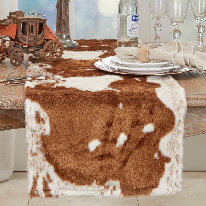 Faux Fur Cow Hide Table Runner for wholesale by Fennco Styles