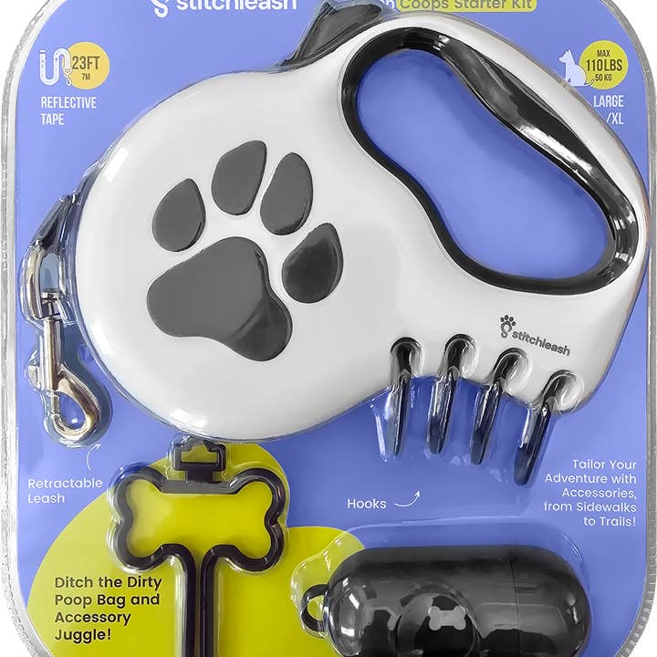 StitchLeash - Wholesale Pet Leash - Dog - StitchLeash® Coops Retractable Dog Leash with Clip & Go™ System – Black/White | 16–23 ft | 6 per case4