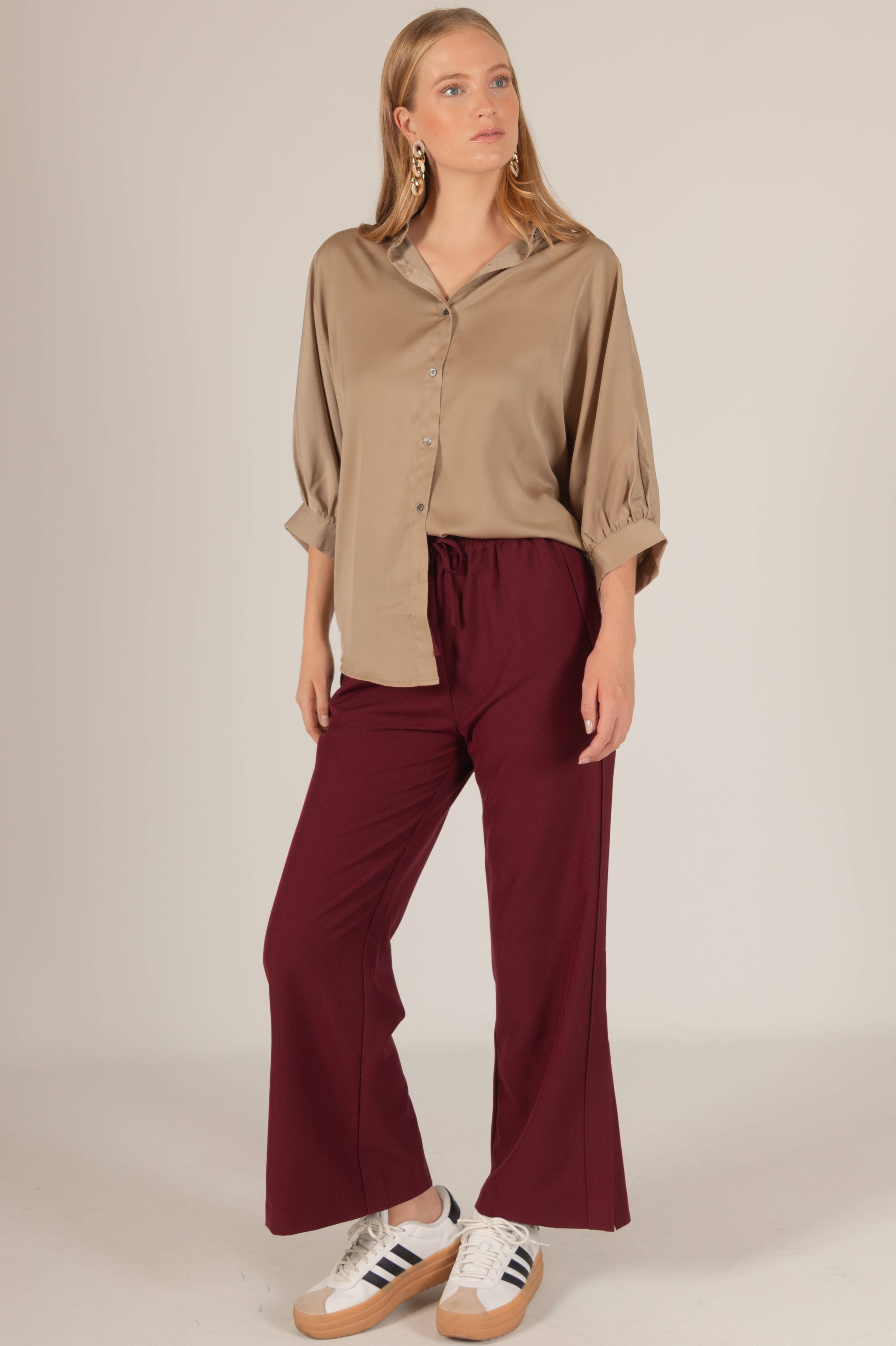 Before You Collection - Wholesale Pants - Women's - Woven Wide Leg Elastic Waist Side Slit Pants15