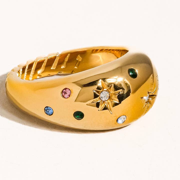 Angela 18K Gold Non-Tarnish Star Dome Ring and other Purchase Wholesale cubic zirconia stone. Free Returns & Net 60 Terms on Faire trending on Faire.