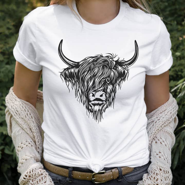 Kissed Apparel - Vente T-shirt sérigraphié – femme - Highland Cow, rustique, chic, ferme robuste, t-shirt Country Western9
