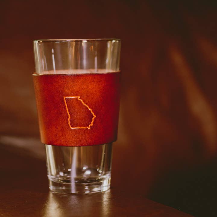 Lindy Leather - Wholesale Beer Glass/Mug - Leather Pint Glass - Custom State Leather Wrap Barware