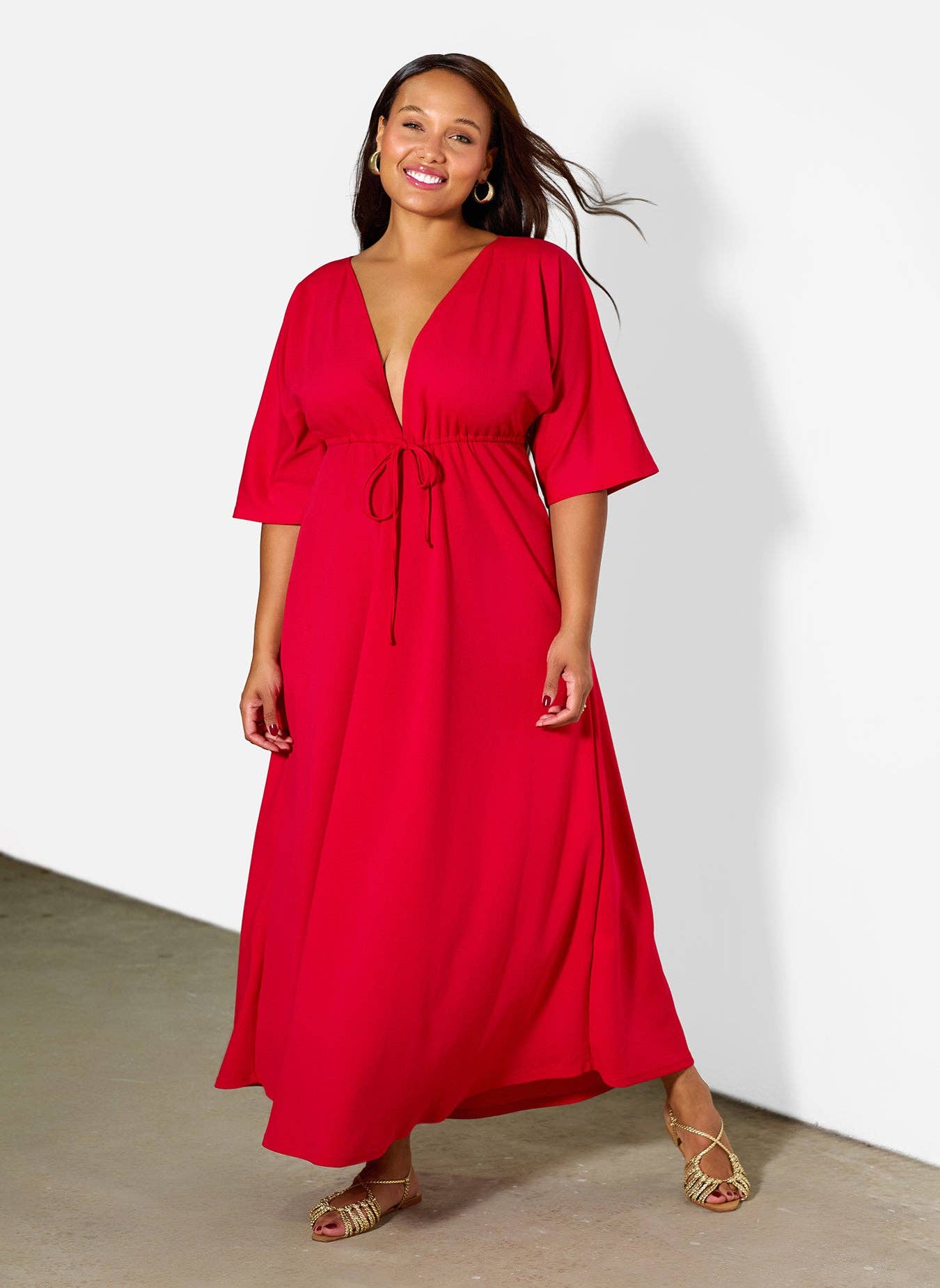 Red Silvia Kimino Sleeve Maxi Dress for wholesale on Faire