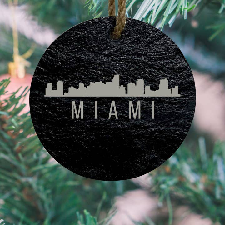 Miami Skyline Slate Ornament - Custom City Souvenir Gift for wholesale by Mermaid of Hilton Head