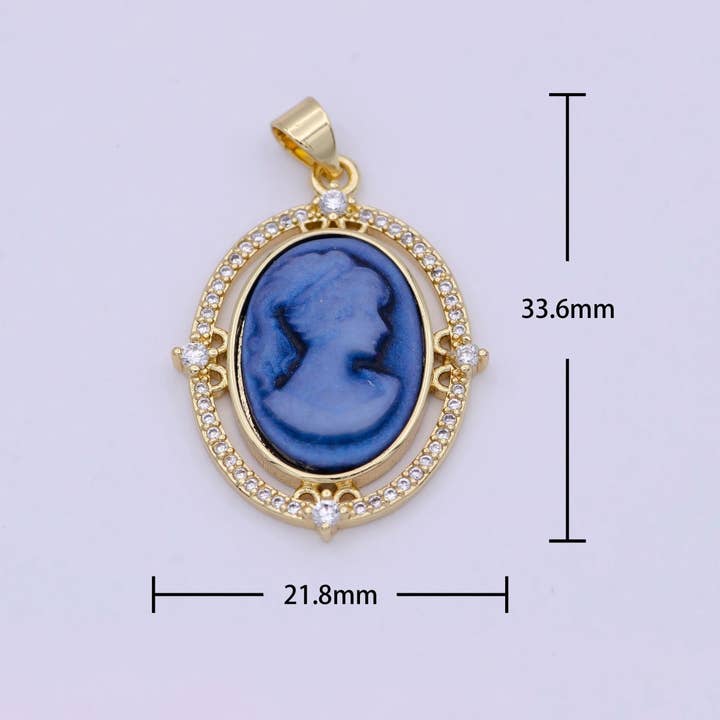 Aim Eternal - Wholesale Individual Charm/Pendant - 24K Gold Filled Micro Paved CZ Blue Pink Green Agate Women's Portrait Italian Cameo Victorian Vintage Pendant N-616 N-617 N-6186