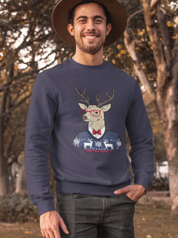 ULTRABASIC - Men's Printed Graphic Sweatshirt Christmas Deer French Navy for wholesale by ULTRABASIC