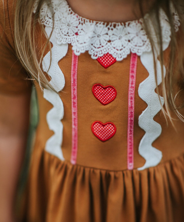 Only Little Once - Wholesale Dress - Kids - Girls Gingerbread Twirl Dress2