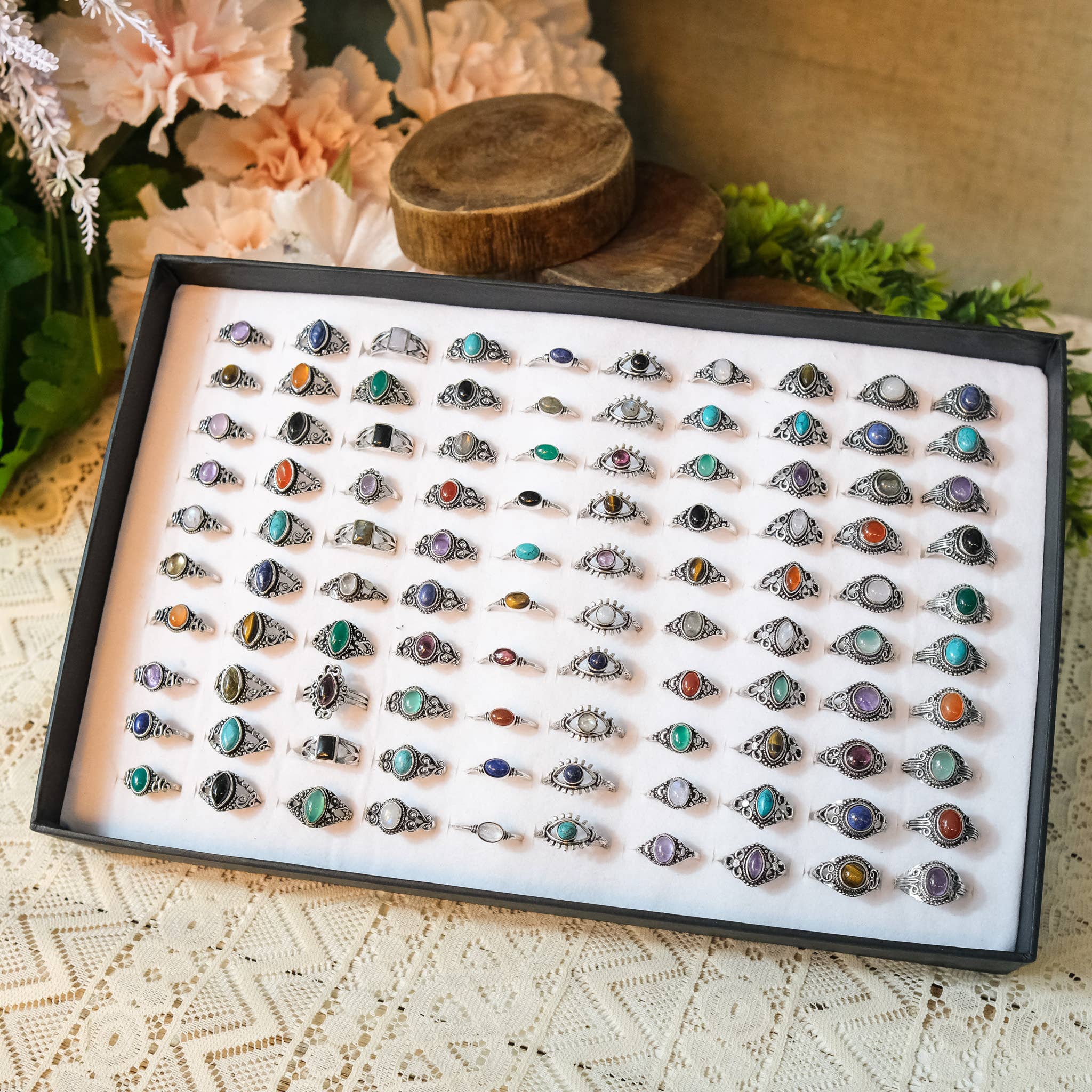 Karma Nepal Crafts - Wholesale Single Stone/Solitaire Ring - 100 Piece Bohemian Silver Crystal StackablRing  ($2.25 each)19