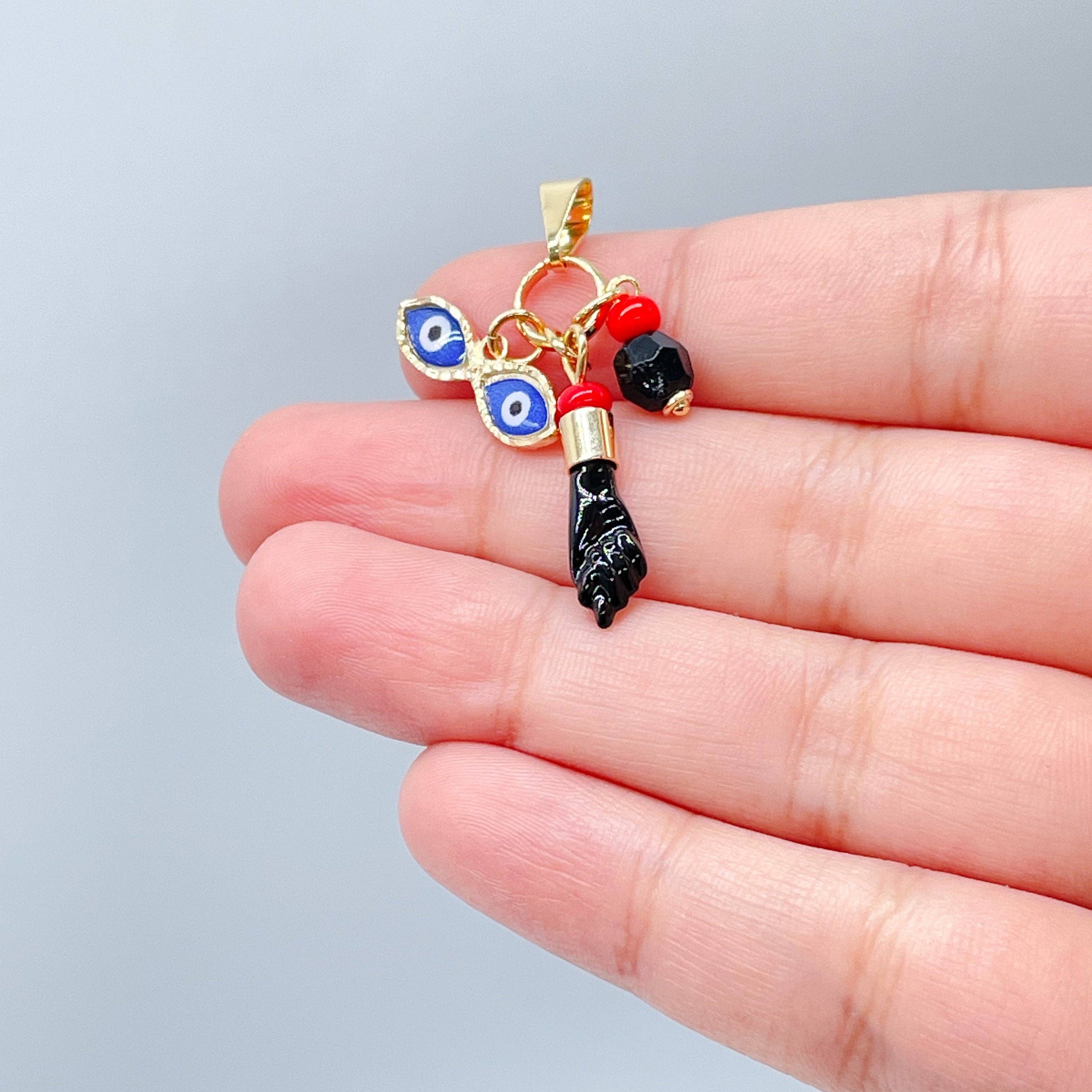 Milie – Engroshandel Halskæde med vedhæng – 18k GF Ojo de Santa Lucia & Figa Charm Vedhæng2