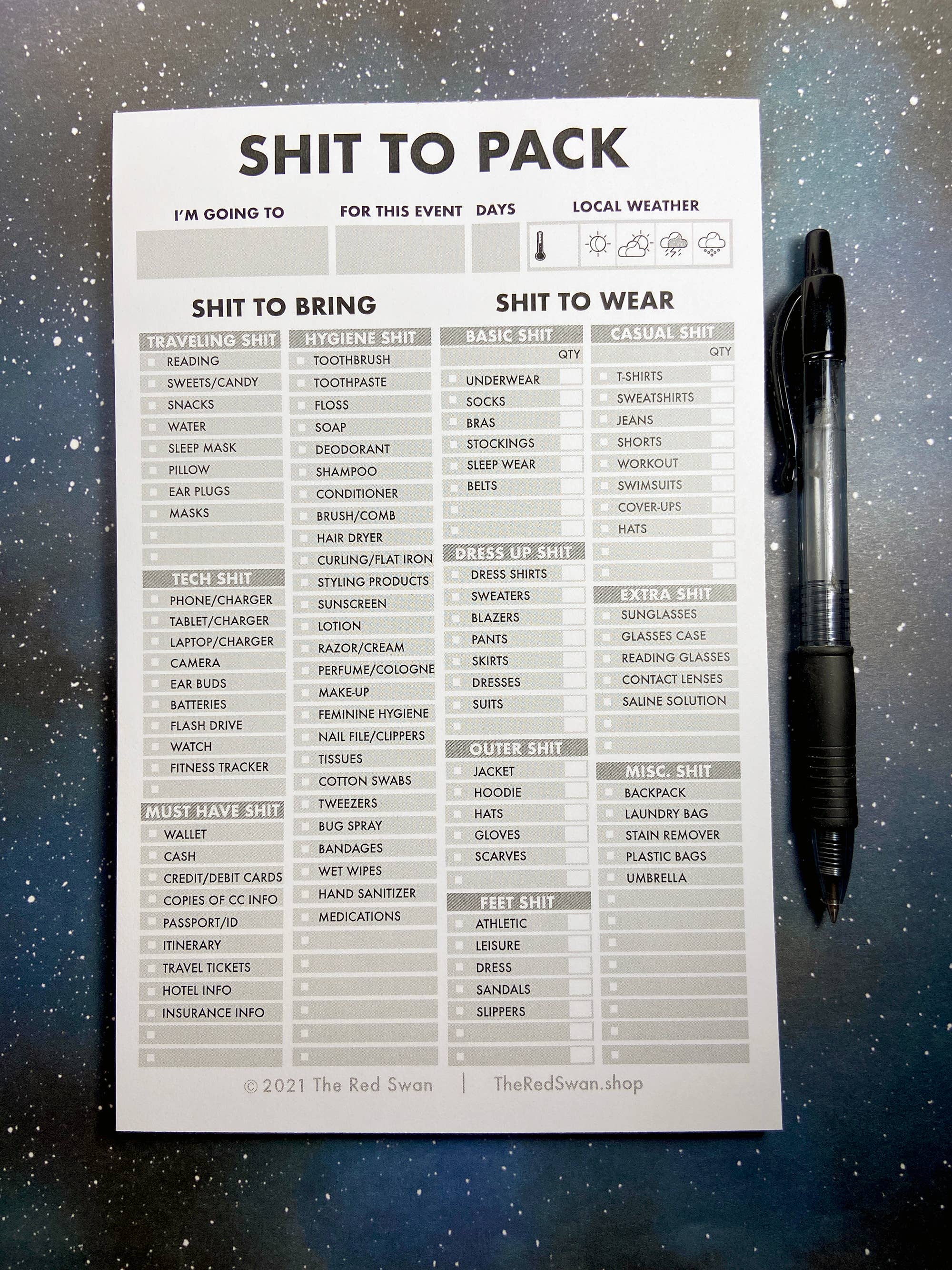 The Red Swan Shop - Wholesale Notepad - Stationery - Shit List - Pack List1