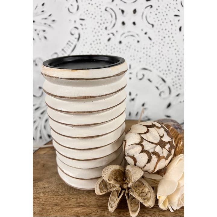 Wholesale Home Decor - Wholesale Candle Holder - Mangowood Distressed White Candle Holders 4x6in