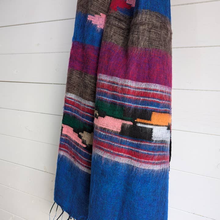 Cool Trade Winds - Wholesale Scarf - Women's - Wholesale Navajo-Inspired Dhaka Weave Shawls | Electric Blue2