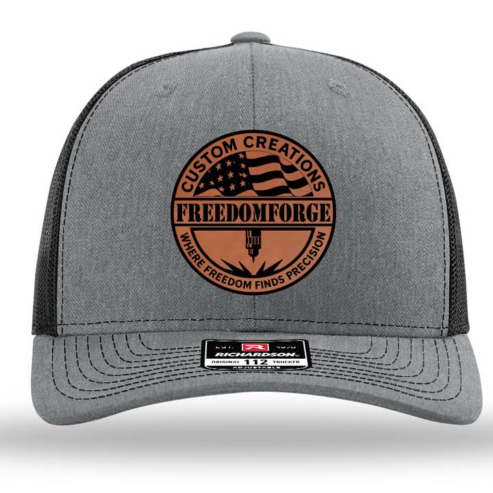 Custom Branded Leatherette Patch Hats for wholesale by Freedomforge custom creations llc