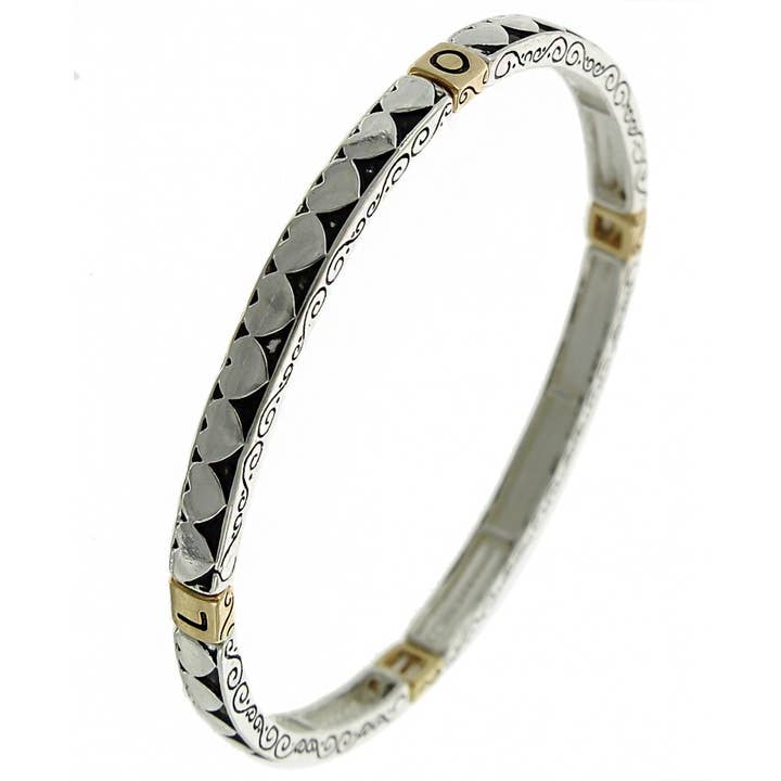 Bracelet extensible fin bicolore en forme de cœur et d'amour cloutés FR3890 pour la vente par 0011 PREMIERE