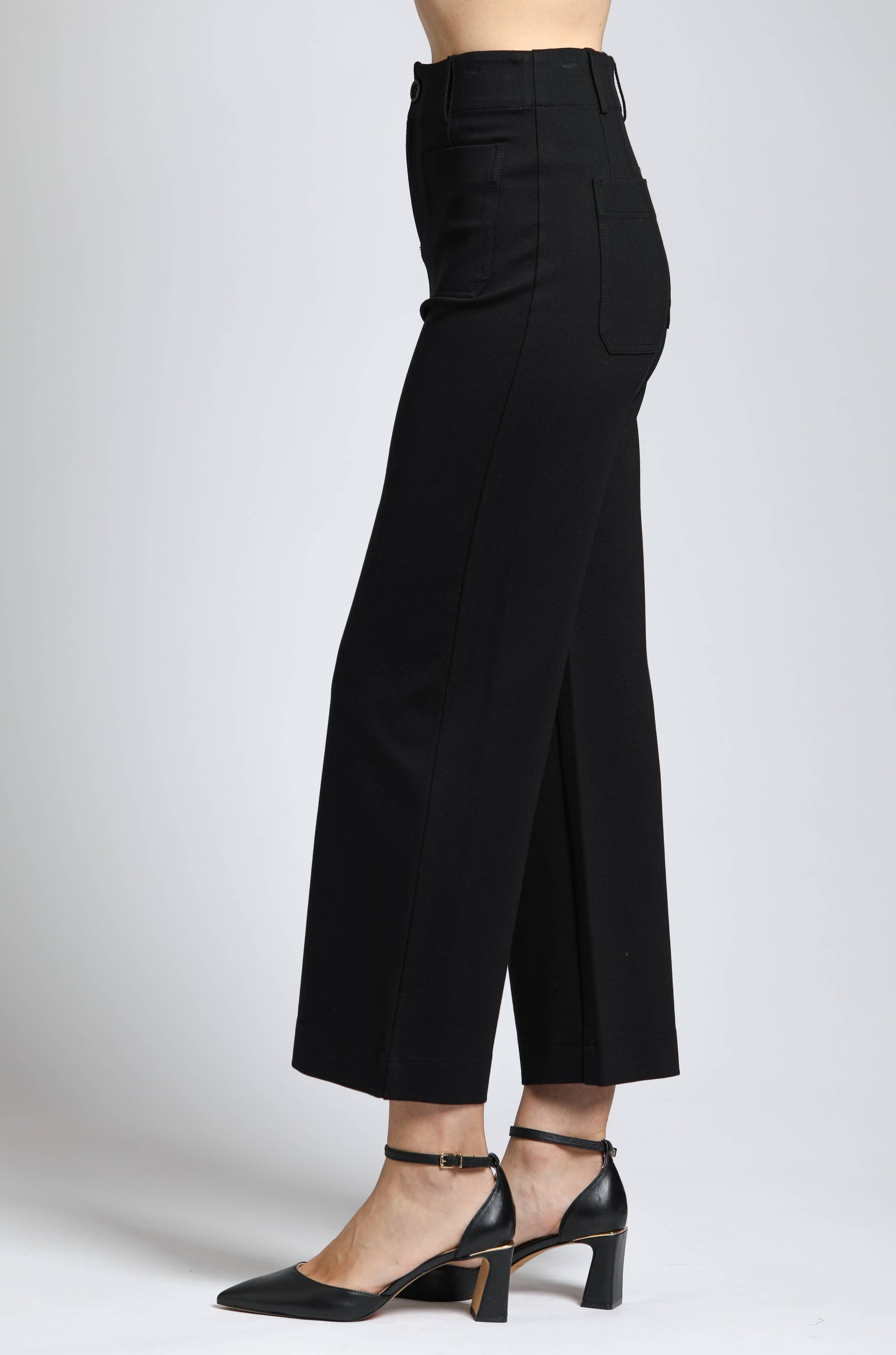 Ponte Cropped Wide Leg Pant With Patch Pocket - BLACK for wholesale on Faire2