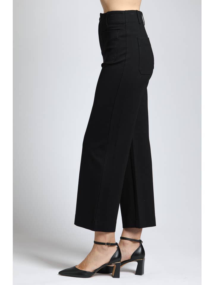 Ponte Cropped Wide Leg Pant With Patch Pocket - BLACK for wholesale on Faire2