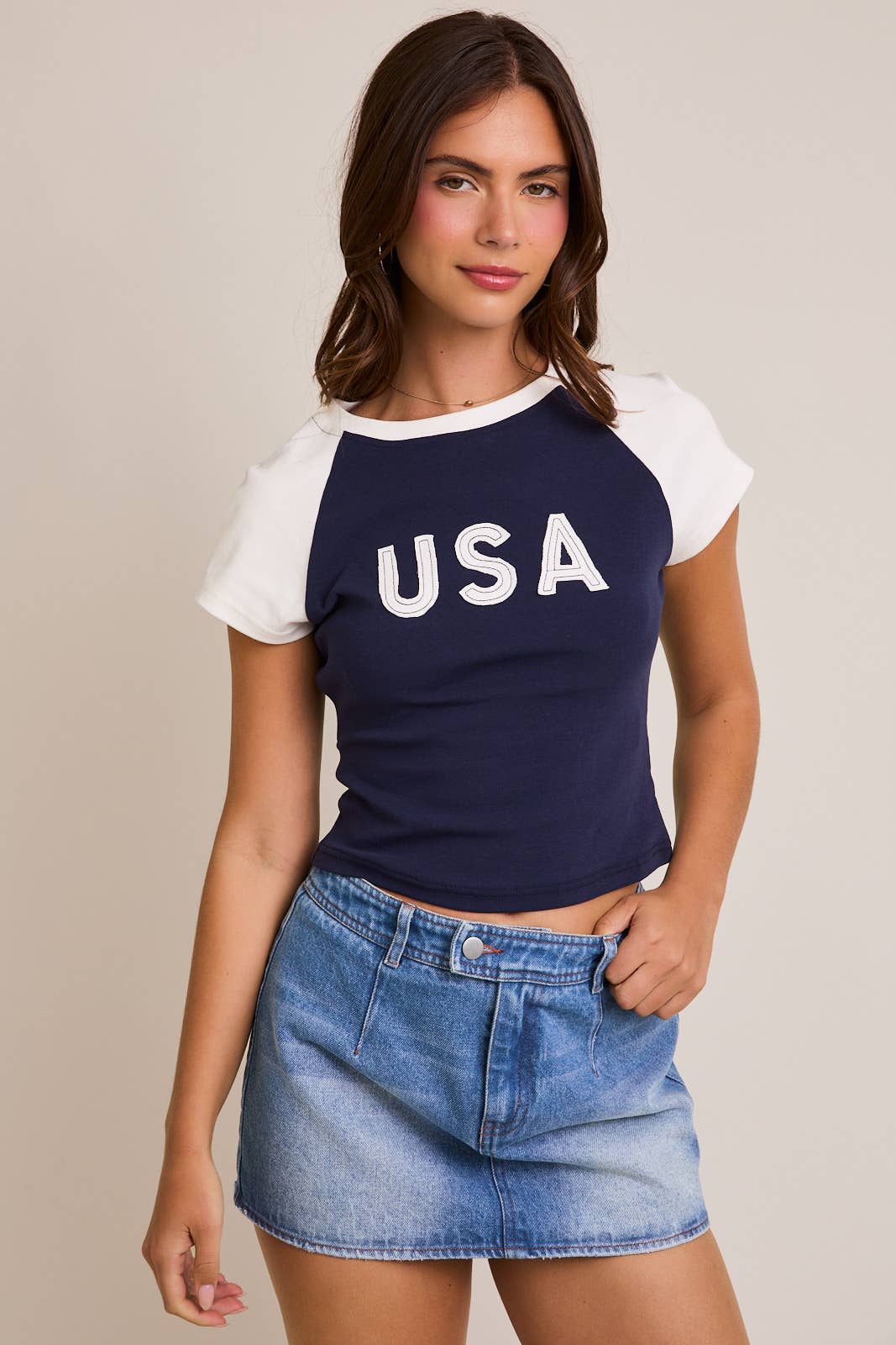 LE LIS - Wholesale Screen Printed T-Shirt - Women's - CAP SLEEVE USA BABY TEE1