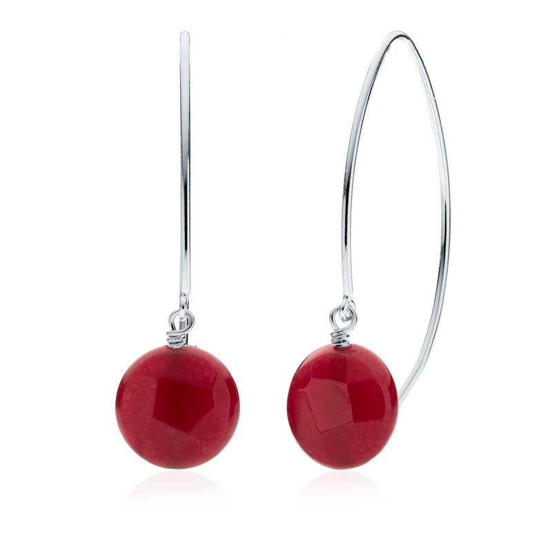Stefanie Wolf Designs - Wholesale Dangle Earrings - Ruby Red Jade Wishbone Drop Earrings, Sterling Silver0