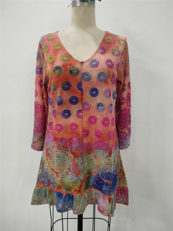 Kamana - Wholesale Tunic - Women's - Women's Grand Mountain Polka Burnout V Neck Tunic1