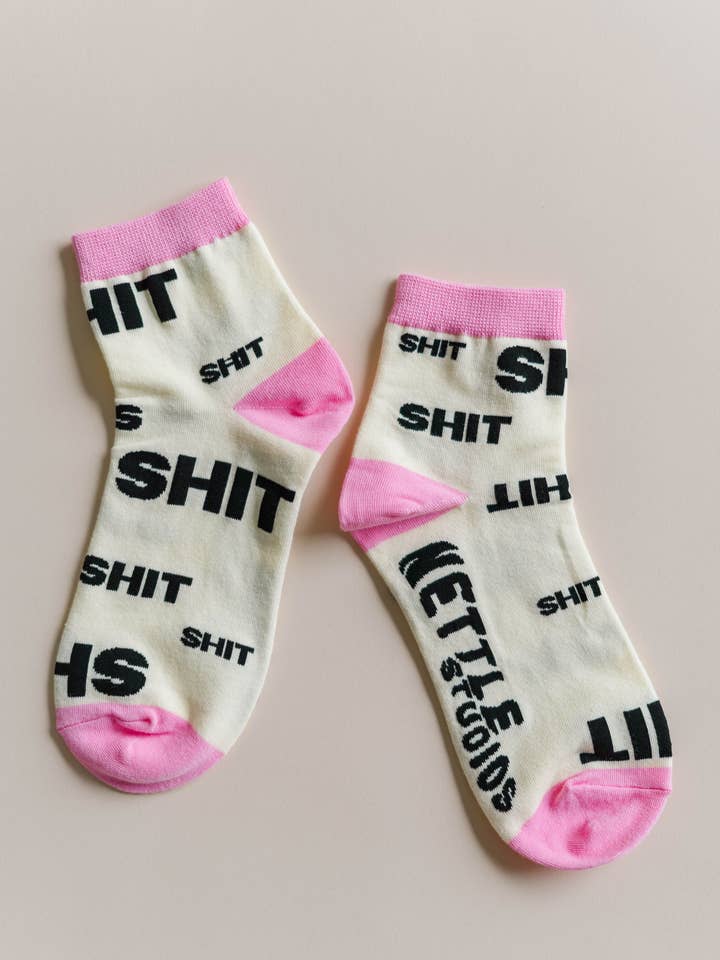 Novelty Socks Women's Cotton Cream Pink Swear Word Ankle for wholesale by Nettle Studios