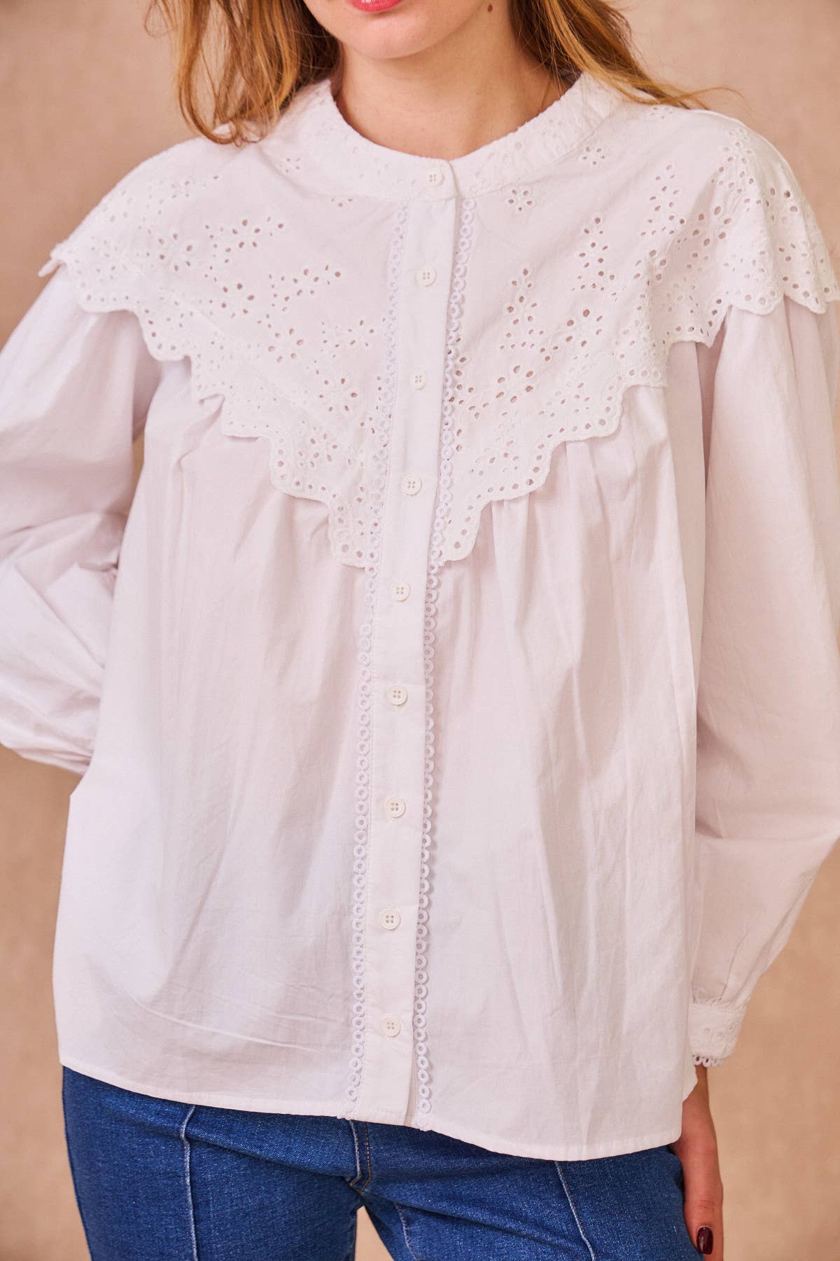 Calie Paris - Vendita all'ingrosso Camicetta - Donna - Blusa ALBERTINE in cotone popeline con ricamo7