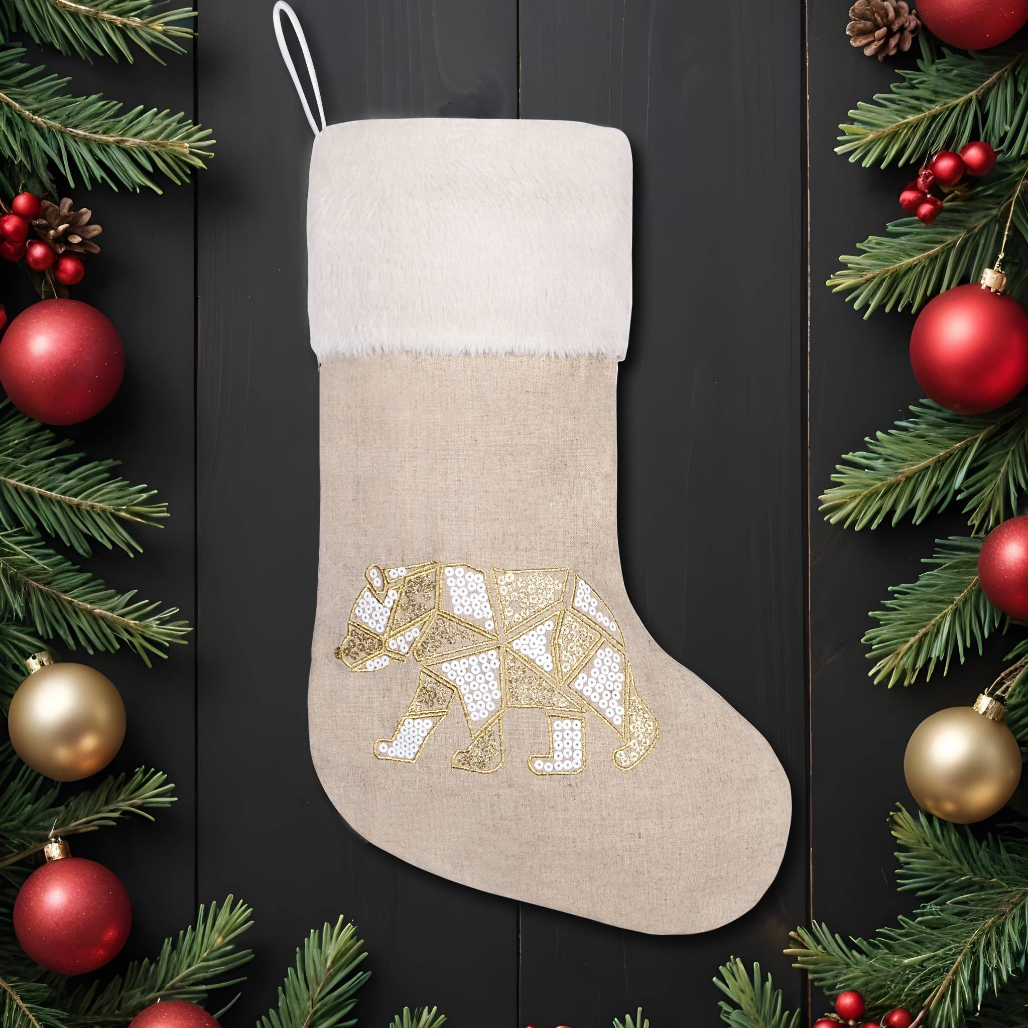 GEXWORLDWIDE – wholesale Holiday Stocking – Linen Sequin Embroidered Christmas Stockings
3
