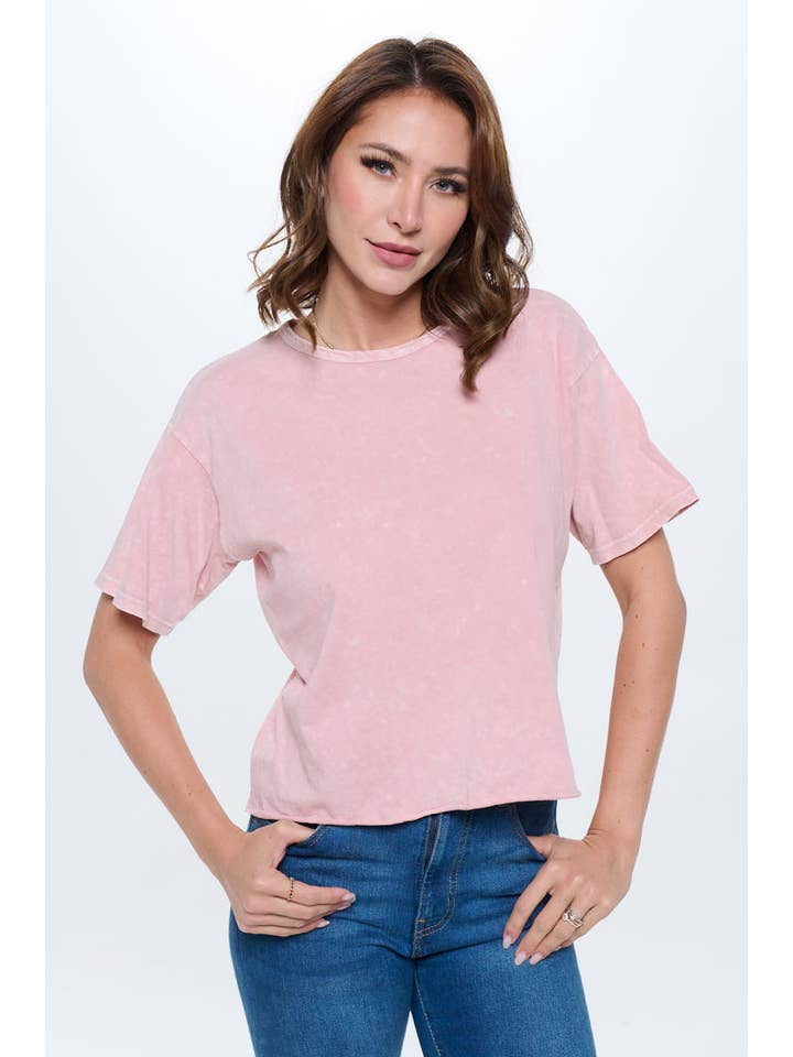 Knit Riot - Wholesale Knit top – Women's - Blank Mineral Washed Cropped Tee
