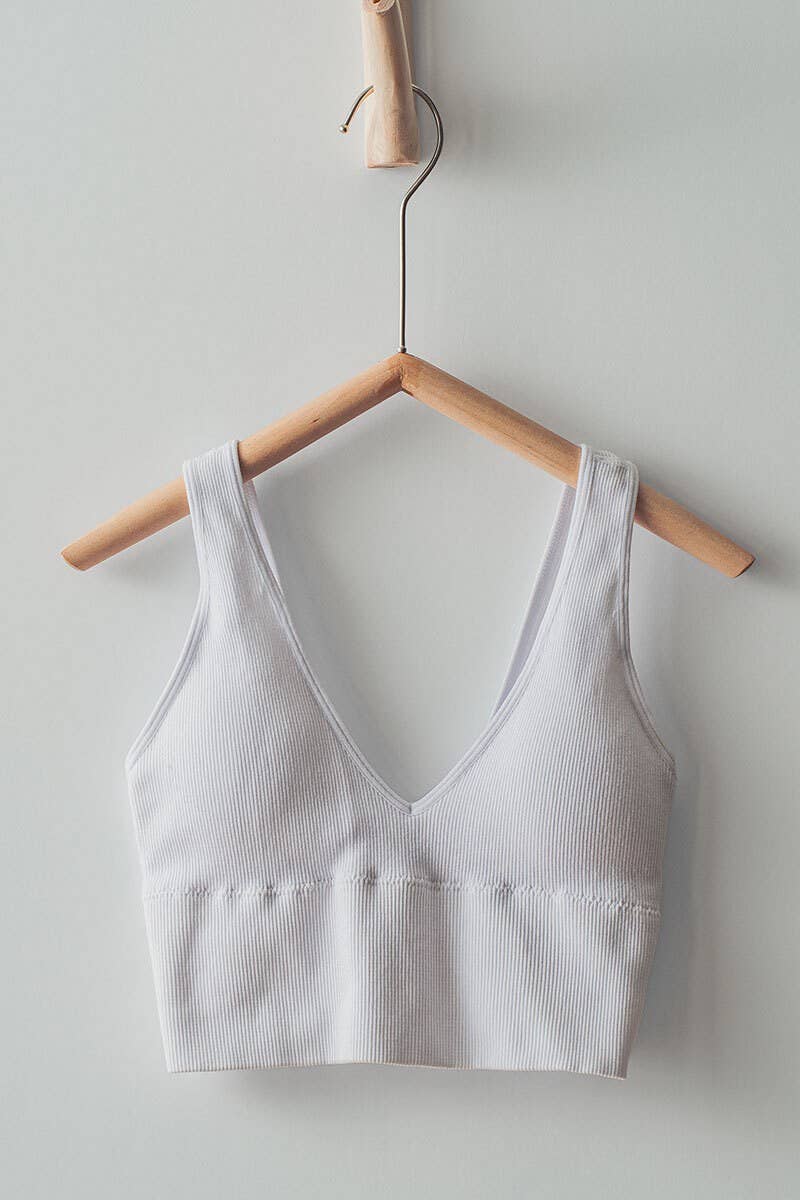 Urban Daizy - Wholesale Bralette - Women's - Mineral Wash V-Neck Rib Knit Bralette Top2