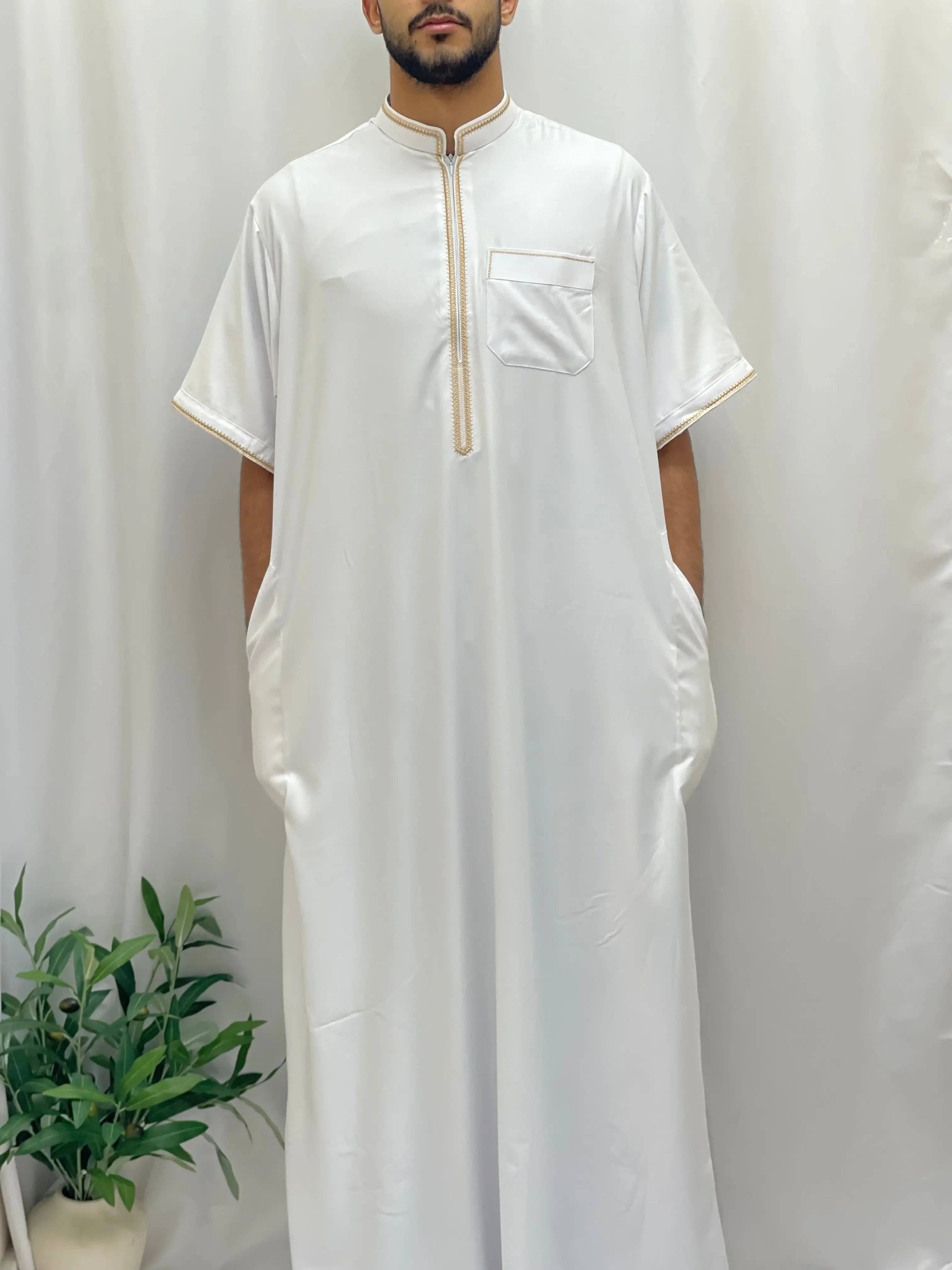 Palestinian Elegance - Wholesale  - Timeless Elegance: Men's Durable Kaftan Thobe with Gold Details16