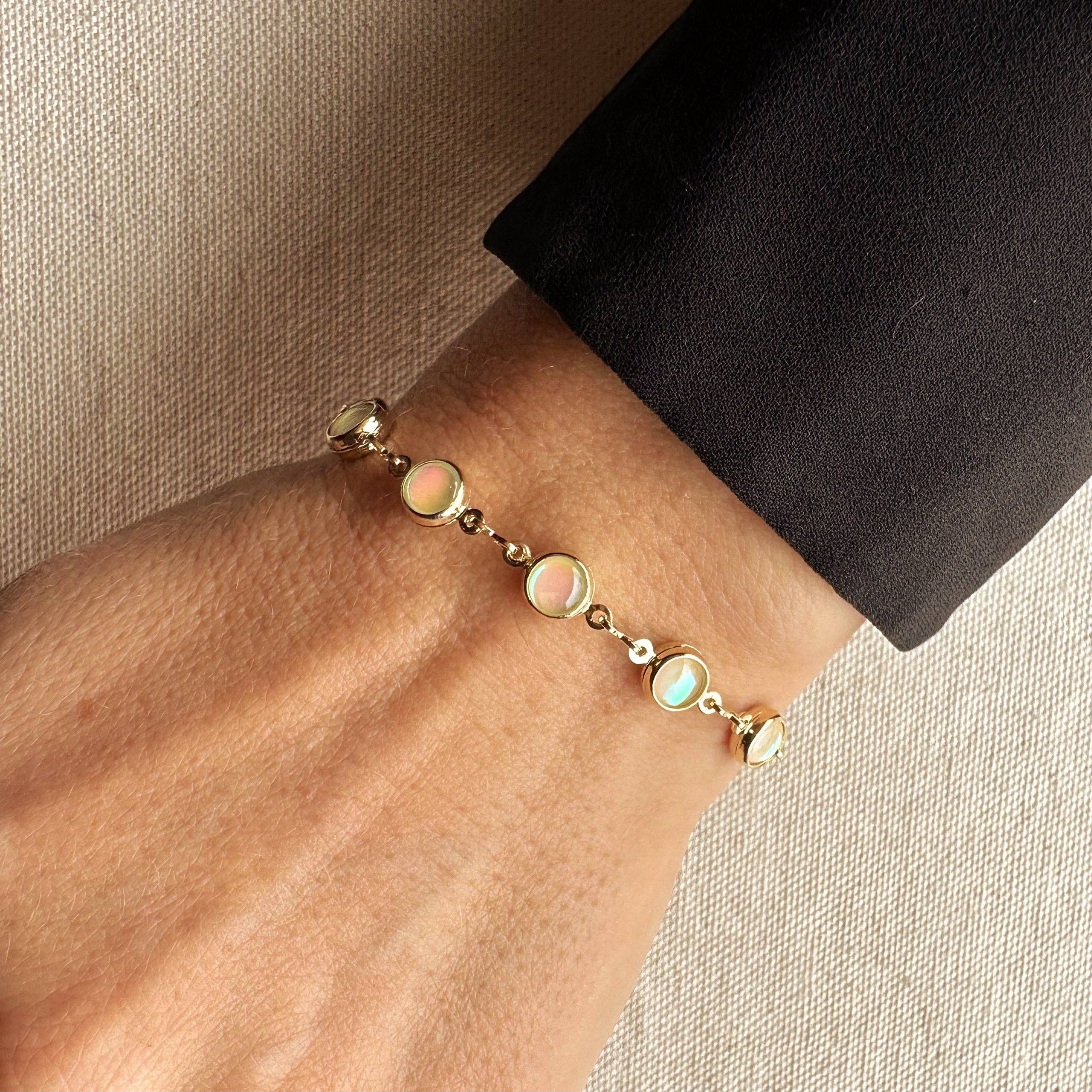 GoldFi - Wholesale Link & Chain Bracelet - 18k Gold Filled Rounded Opal Bracelet2