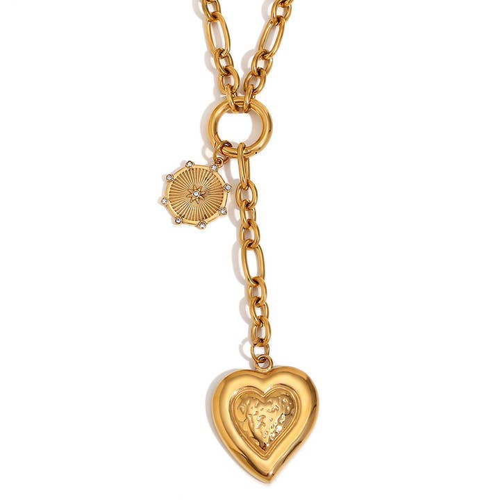 Smooth Heart Lariat Charm Necklace Waterproof for wholesale by Savvy Bling