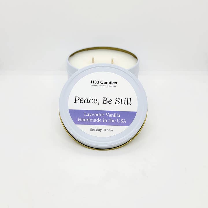 1133 Candles - Wholesale Travel Candles - Lavender Vanilla 8oz Candle - Be Still Bible Verse Candle2