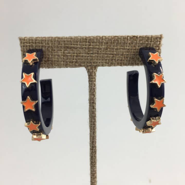 SongLily - Wholesale Hoop Earrings - Orange and navy blue star hoop earrings