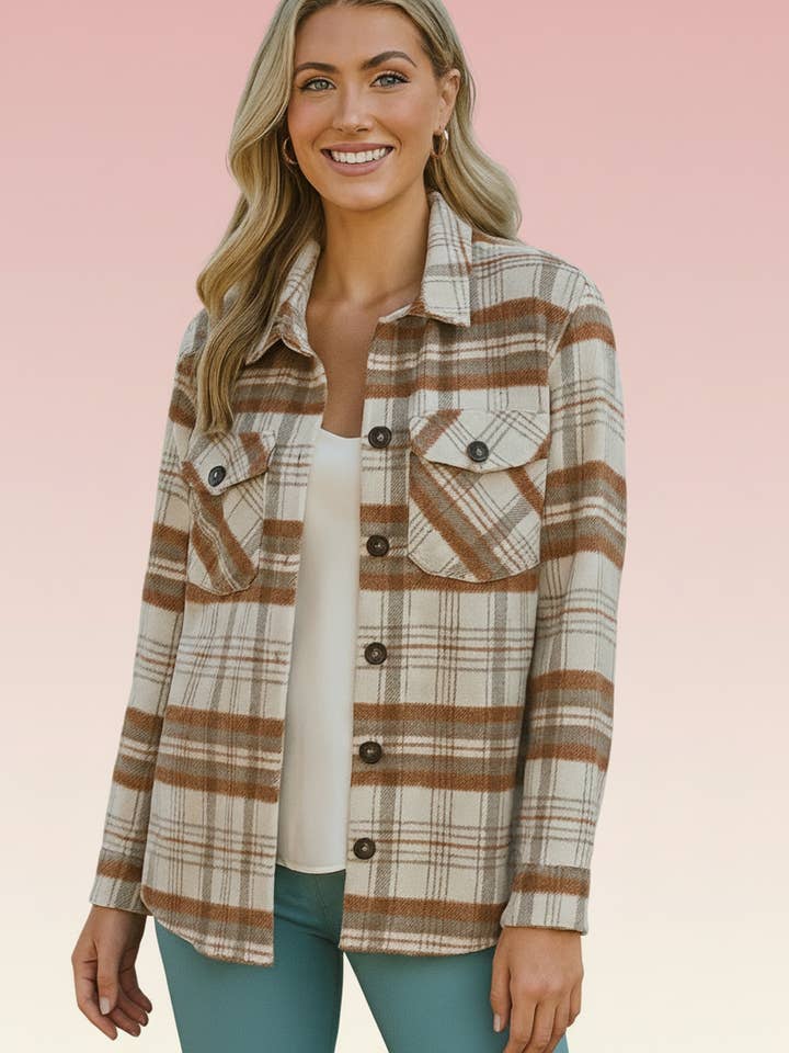 LTX Sportswear - Wholesale Shirt Jacket/Shacket - Women's - 80021 Chestnut Rust Plaid Plaid Shacket