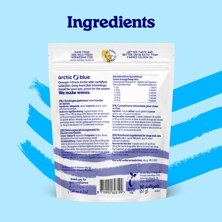 Arctic Blue - Wholesale Pet Supplement - Cat/Dog - FISH OIL CAPSULES DIER - MSC (90 small capsules)2