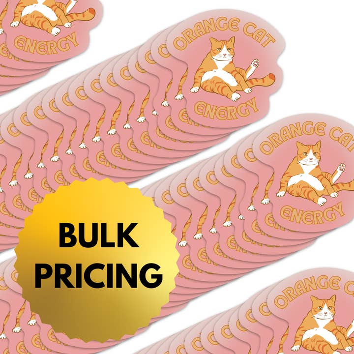 Lot de 100 autocollants en vinyle brillant découpés Orange Cat Energy par GetBullish pour la vente par GetBullish