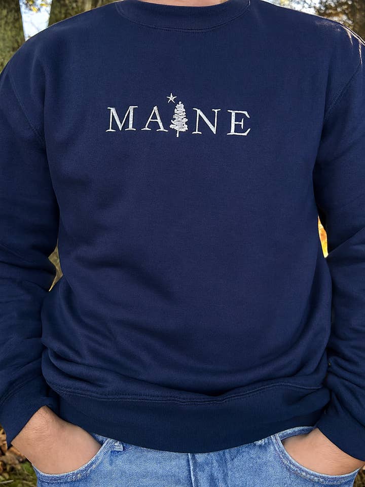Maine Pine Embroidered Crewneck Sweatshirt for wholesale by Woods & Sea