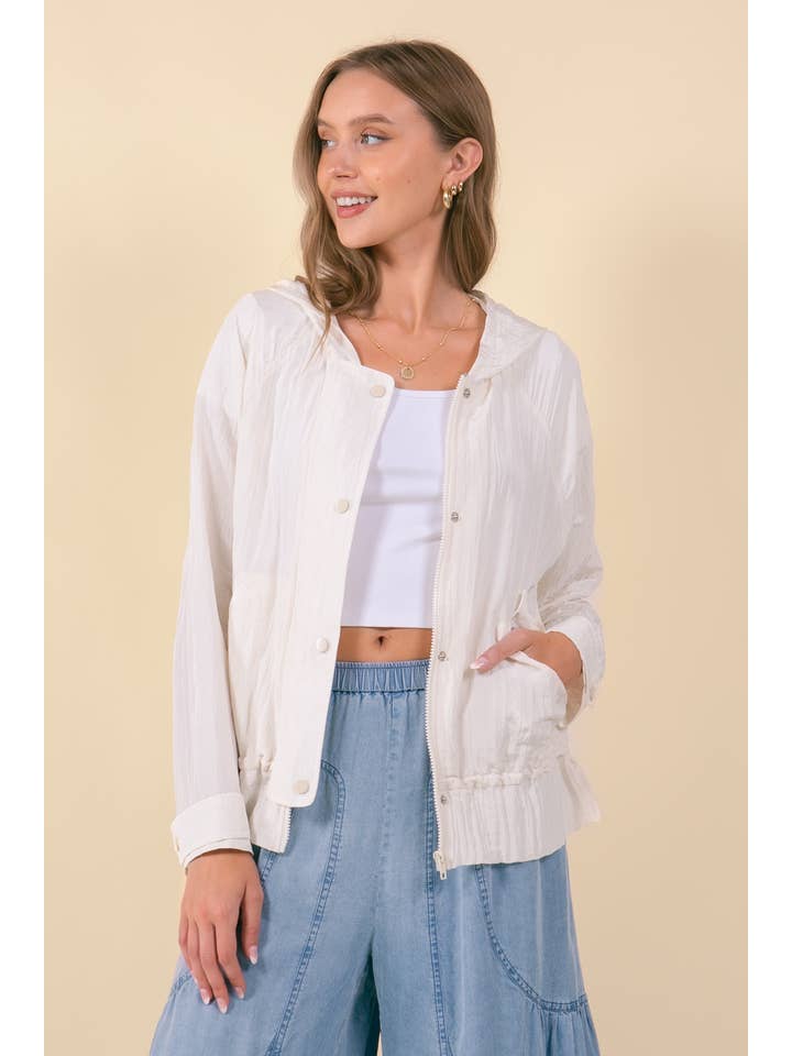 Doe and Rae - Wholesale Jacket - Women's - DRAWCORD WAIST CRINKLED HOODIE WINDBREAKER - 10497J-1