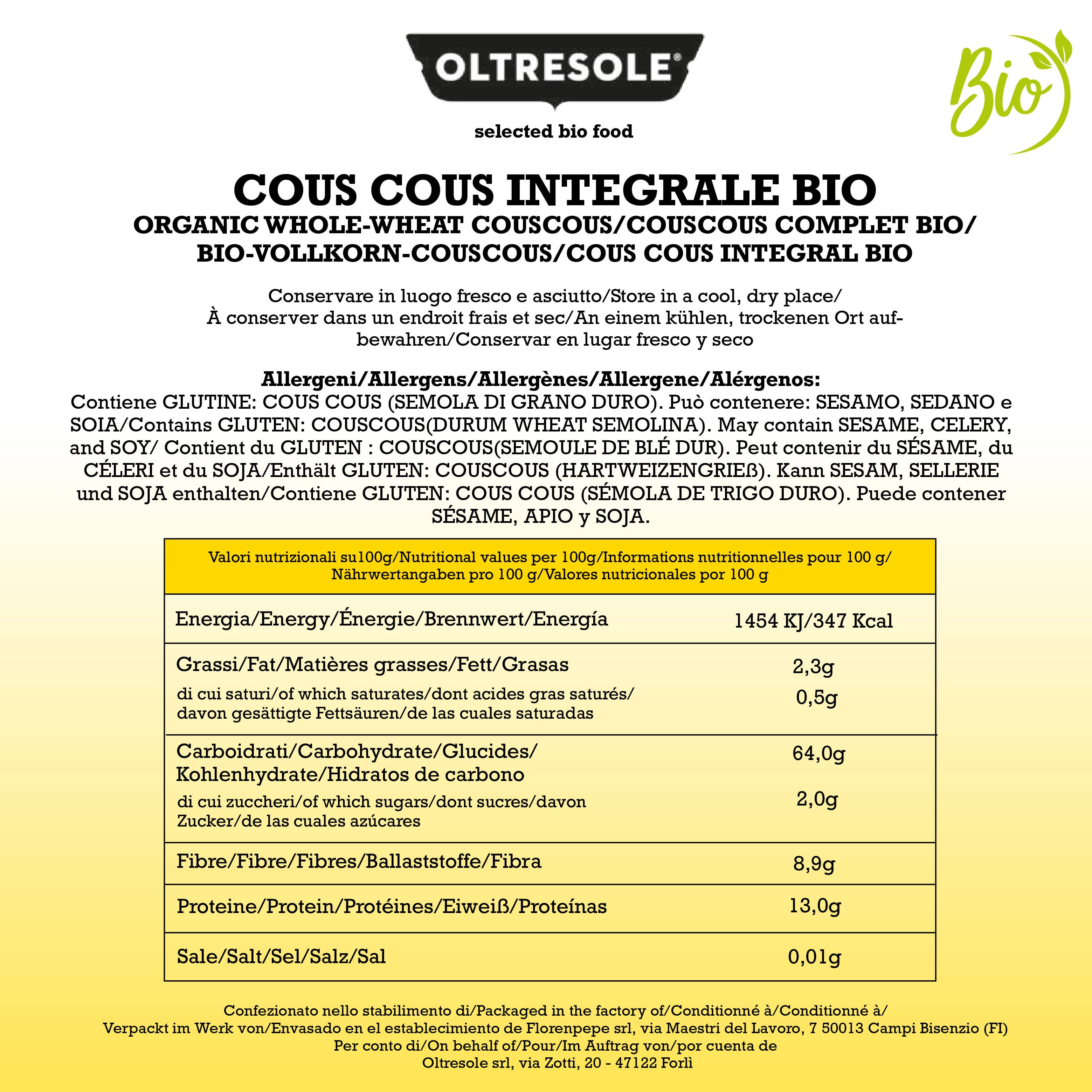 Oltresole - Wholesale Whole Grains - ORGANIC WHOLEMEAL COUSCOUS 1 Kg6