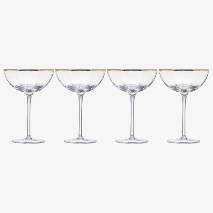 The Wine Savant / Khen Glassware - Wholesale Cocktail/Liquor Glass - Champagne Coupe Glasses Set of 4, Gold Rim5
