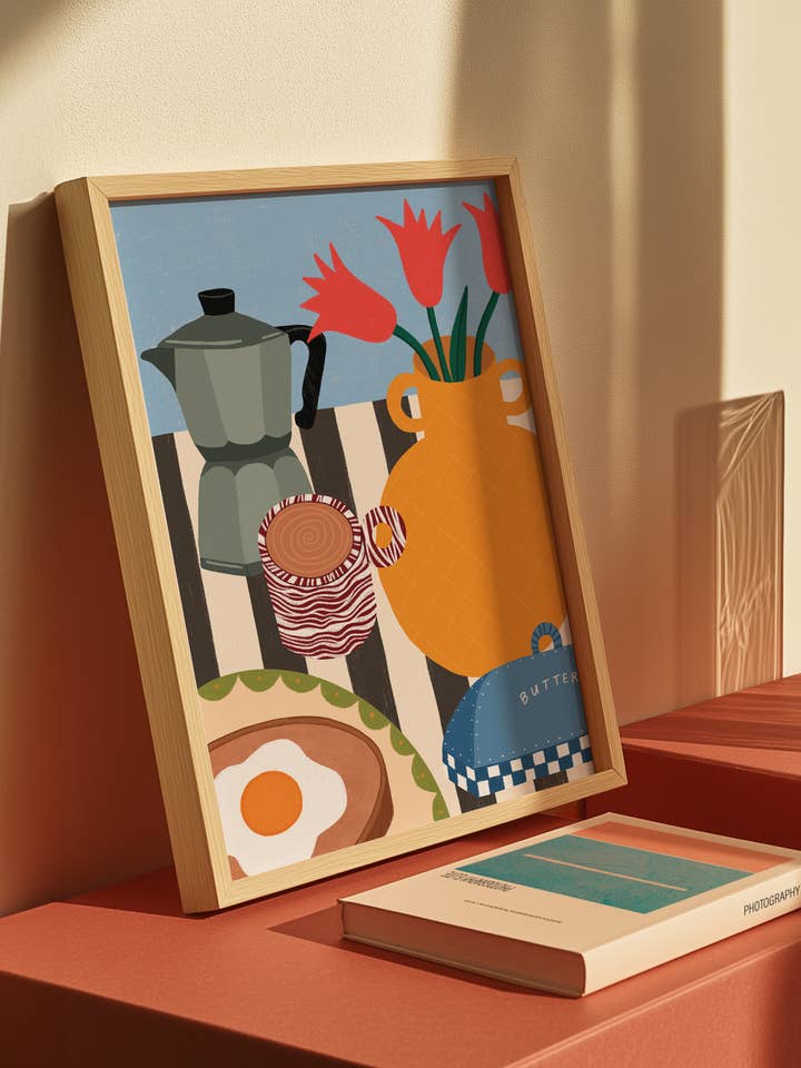 Sonntagmorgen | Ungerahmter A4-Illustrationsdruck eines Stilllebens für den Großhandel von Rosie Illustrates