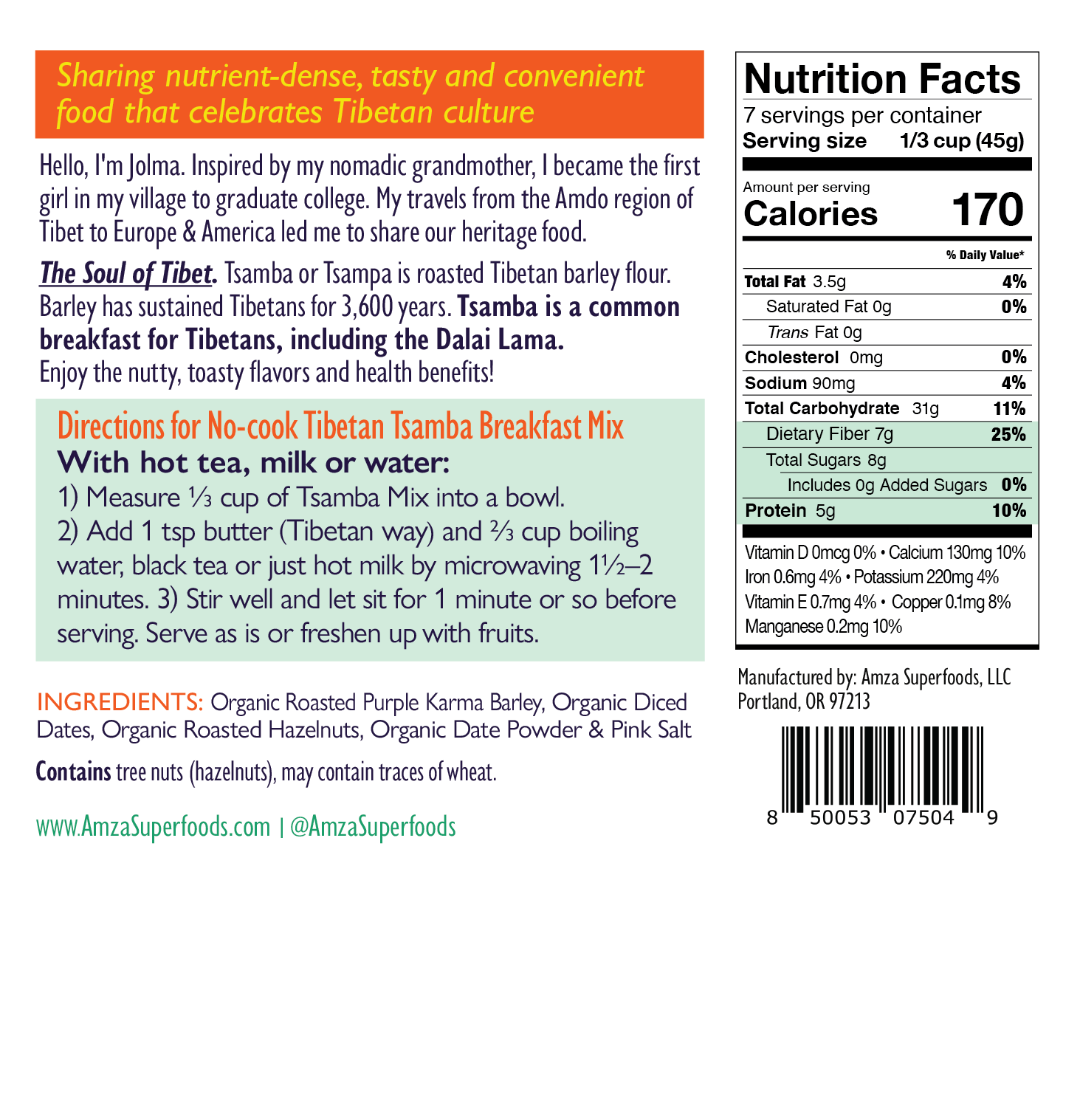 Amza Superfoods - Wholesale Breakfast Cereal - No-cook Tibetan Tsamba Breakfast Mix with Nuts & Dates1