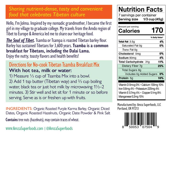 Amza Superfoods - Wholesale Breakfast Cereal - No-cook Tibetan Tsamba Breakfast Mix with Nuts & Dates1