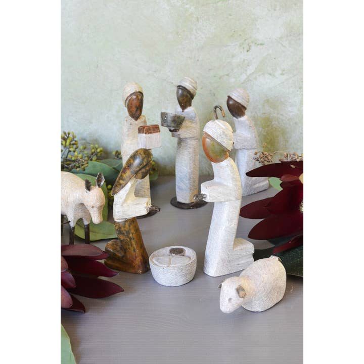Swahili | AFRICAN MODERN - Wholesale Nativity Scene Decor - Zimbabwean Serpentine Stone 8-Piece Nativity Scene