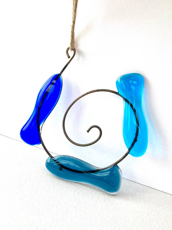 Fused Glass Fish Swirl Hanging for wholesale by Leona Stewart Glass