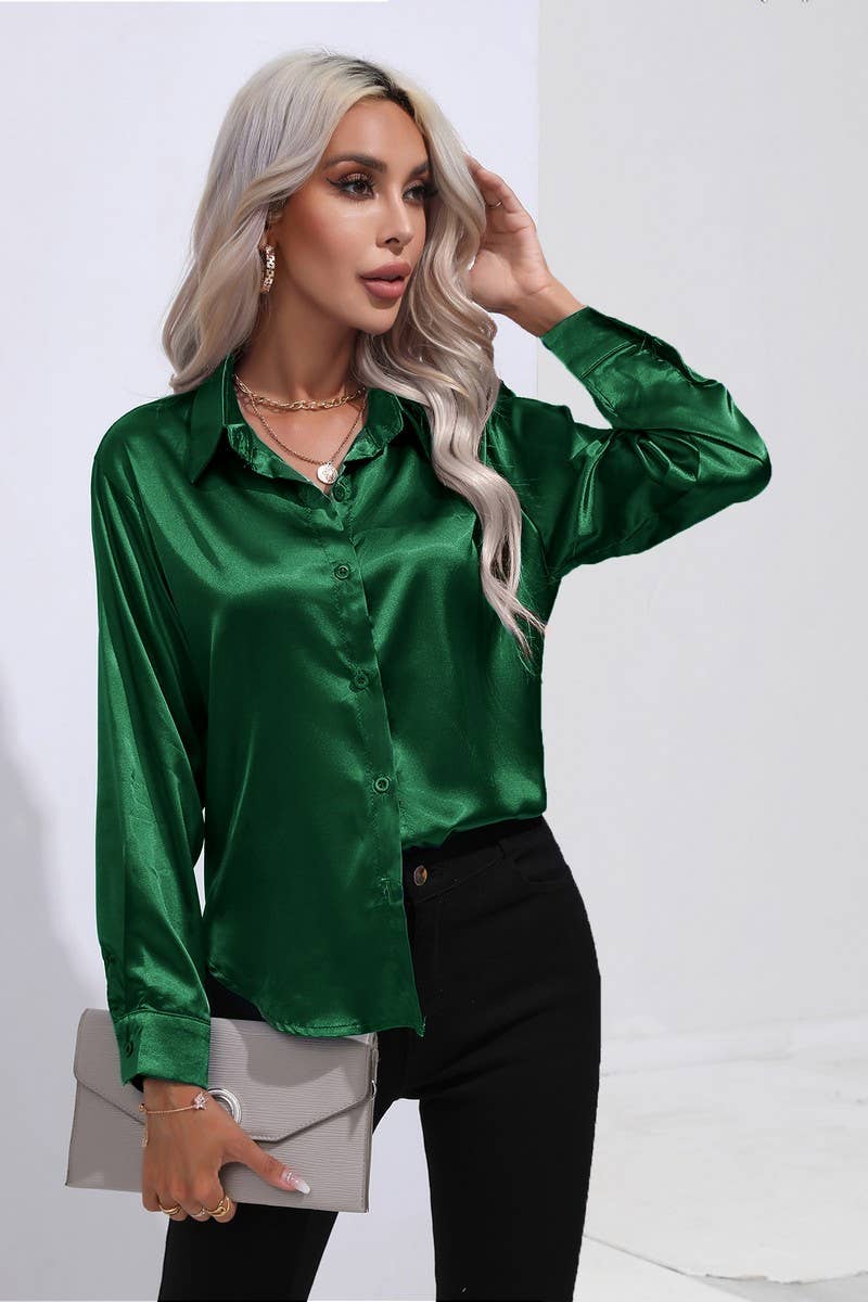 NINEXIS - Wholesale Button Down Shirt - Women's - CWTBLL0690_Button Down Silky Satin Long Sleeve Top37