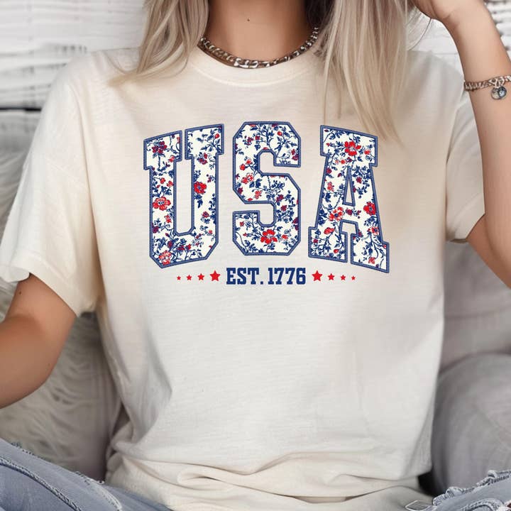 Embroidered USA Shirt, Patriotic 4th of July Sweatshirt for wholesale by ClevorFit