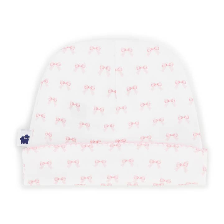 scallop trim hat - pink bows for wholesale by Paper Cape