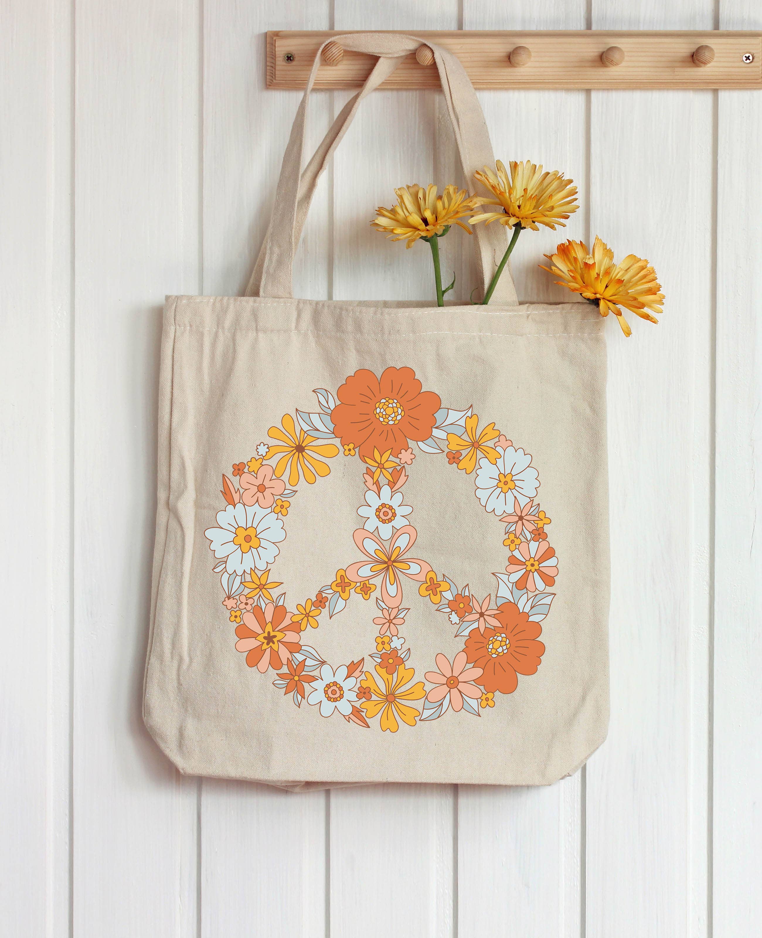 STARCHIS – wholesale Tote bag – Unisex – Graphic totes - Peace sign with flowers1