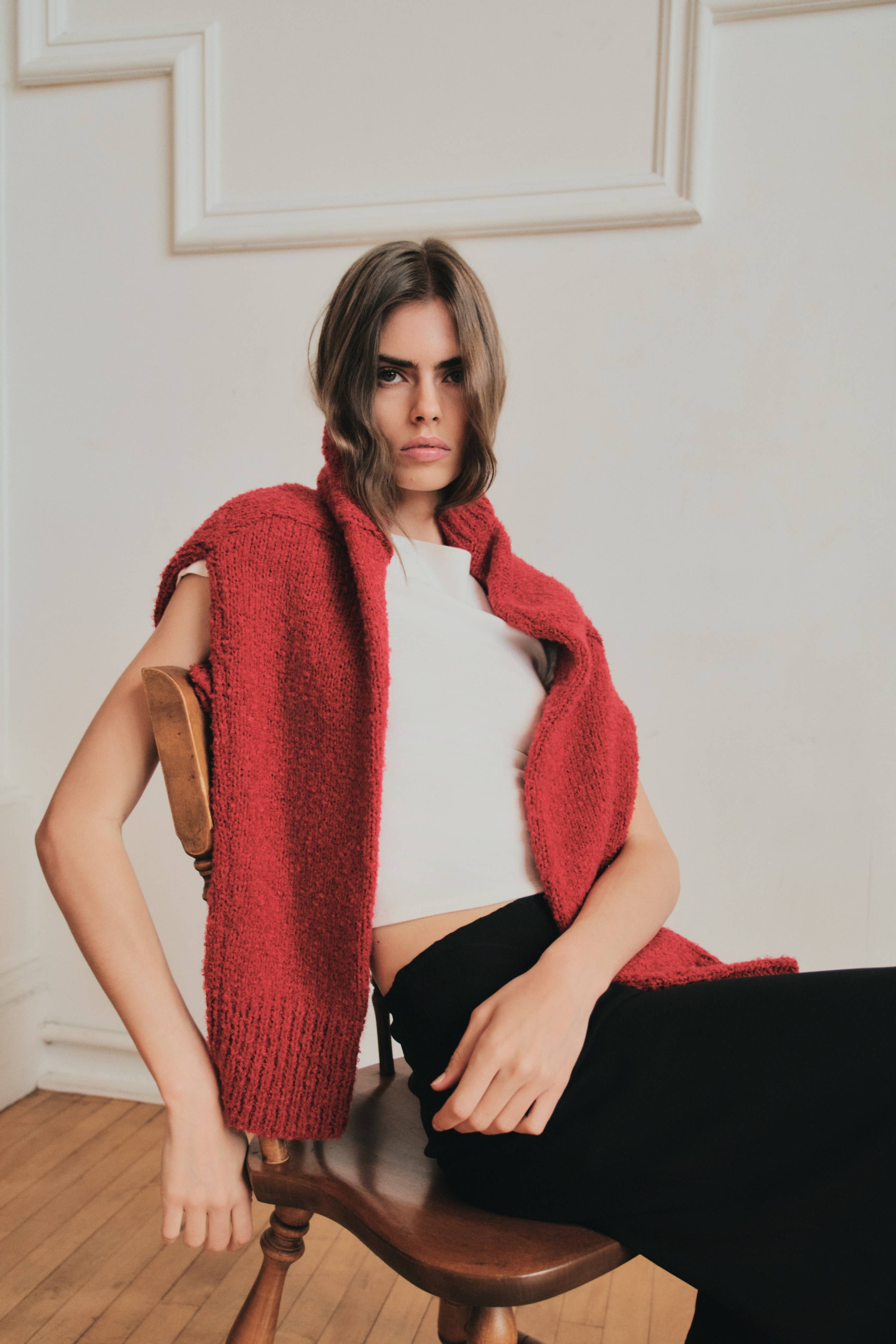 MOD REF - Wholesale Knit Sweater - Women's - The Glen Sweater | Oversized Boucle Knit V-Neck Sweater17